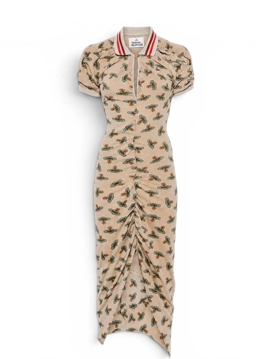 Vivienne Westwood Dresses & Skirts - Vivienne Westwood Orb Print Polo Ruched Midi Dress size M
